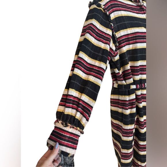 Something Navy Belted Ruffle Striped Button Down Dress - Picture 4 of 13